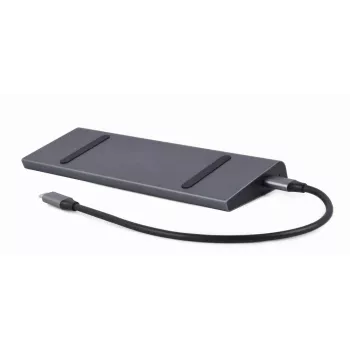 Dokavimo stotelė nešiojamam kompiuteriui Gembird A-CM-COMBO9-02 USB 3.2 Gen 1 Type-C, HDMI, VGA, 3×USB-A, Gigabit Ethernet, 87W PD, Pilka