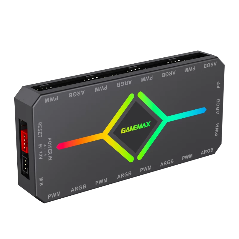 Gamemax V4.0 ARGB PWM HUB BK – ventiliatorių ir RGB šviesų valdiklis su nuotolinio valdymo pulteliu, juodas
