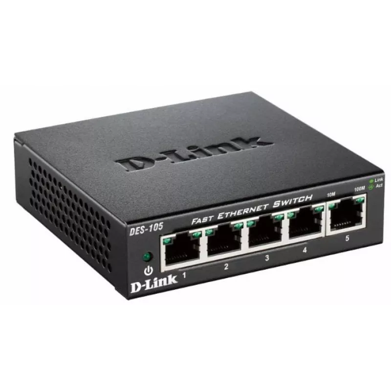 D-Link DES-105 nevaldomas L2 jungiklis, 5 prievadai, metalinis korpusas