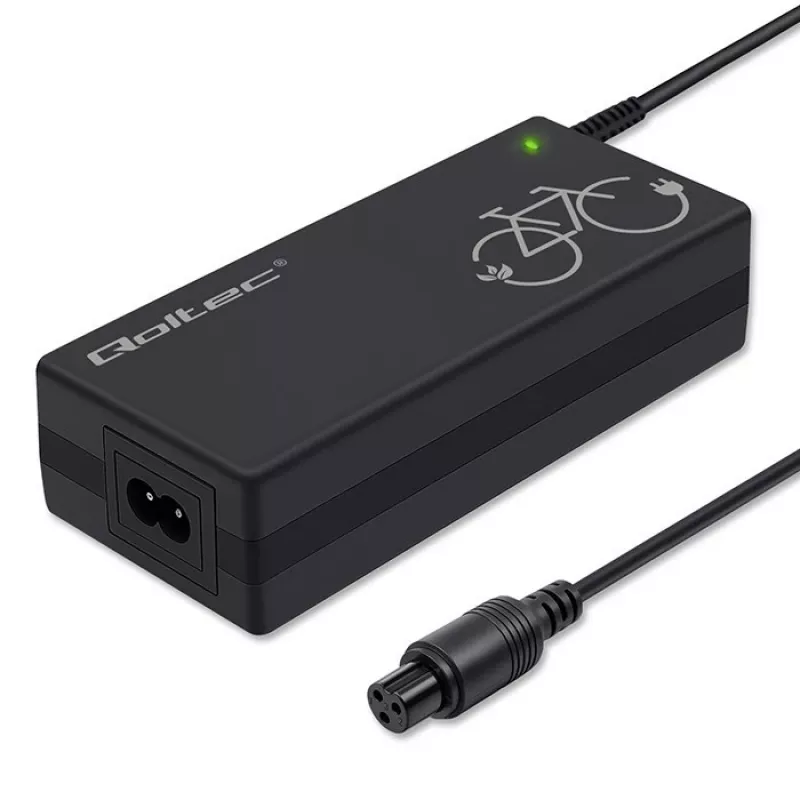 E-dviračio įkroviklis QOLTEC 36V–42V 2A su GX12 3 kontaktų jungtimi