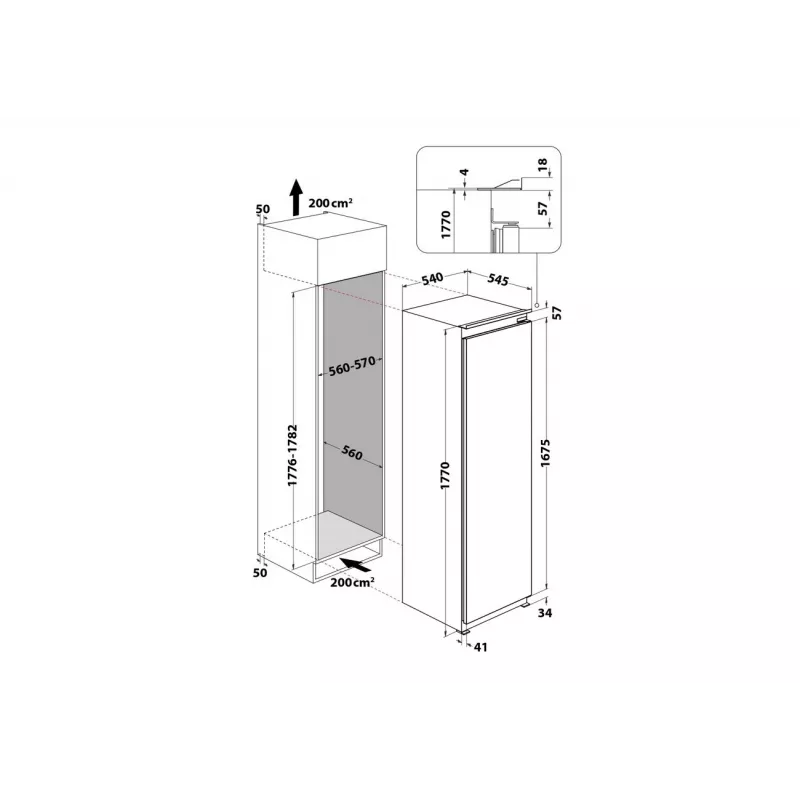 Whirlpool WHSD18A013D1 įmontuojamas šaldytuvas, 306 L, E energijos klasė