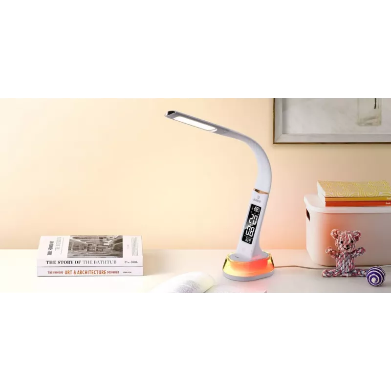 Stalinė LED lempa Hawk HW-LAMP05 balta, reguliuojama, su laikrodžiu ir RGB apšvietimu