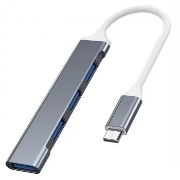 USB šakotuvas VAKOSS TC-4125X — 1× USB 3.0 Type-A, 3× USB 2.0 Type-A, jungtis: USB Type-C, sidabrinis