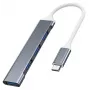 USB šakotuvas VAKOSS TC-4125X — 1× USB 3.0 Type-A, 3× USB 2.0 Type-A, jungtis: USB Type-C, sidabrinis
