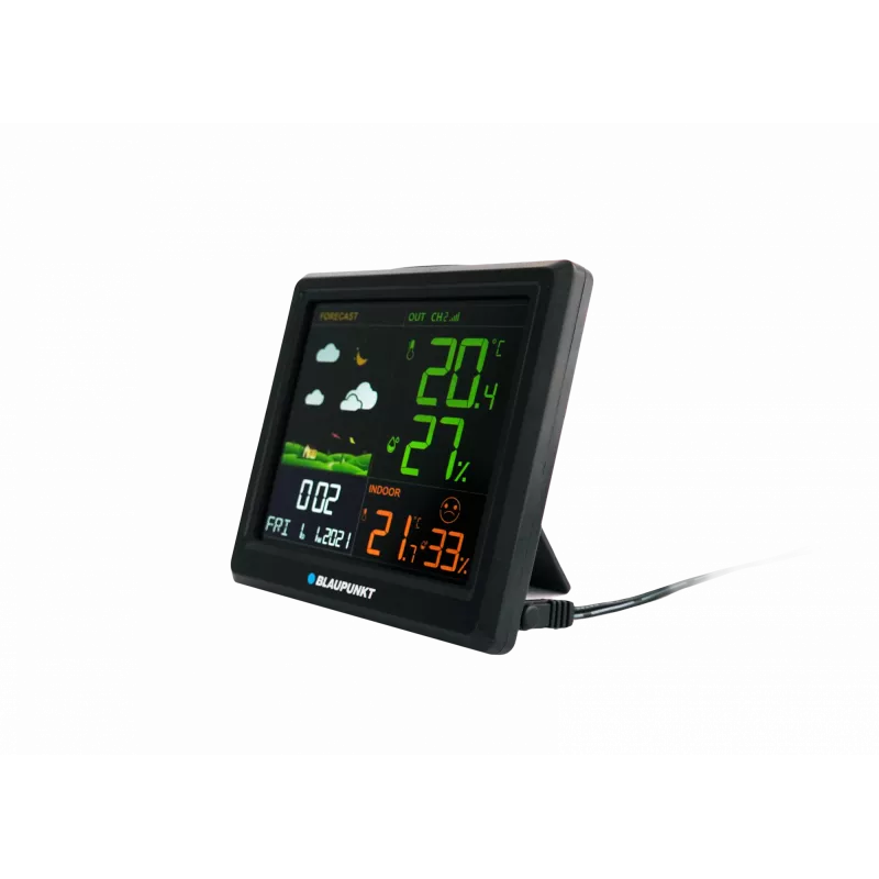 Oro stotelė BLAUPUNKT WS25BK – vidaus ir lauko temperatūros bei drėgmės matuoklis, juoda, 1 jutiklis, LCD ekranas