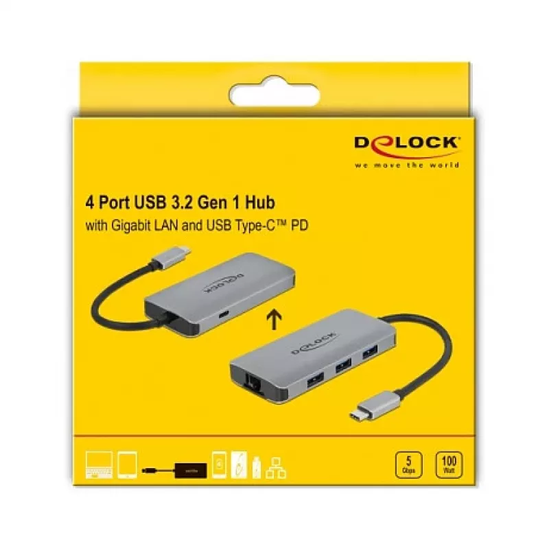 DeLOCK 63252 USB-C dokas su Gigabit Ethernet ir PD įkrovimu