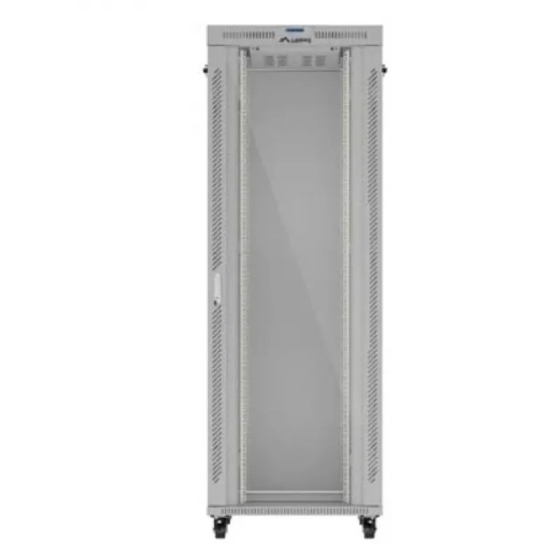 Stovimas serverio stovas LANBERG FF01-8047-12SL 47U 800x1000 mm pilkas su priekinėmis ir galinėmis stiklinėmis durelėmis bei vieta LCD ekranui