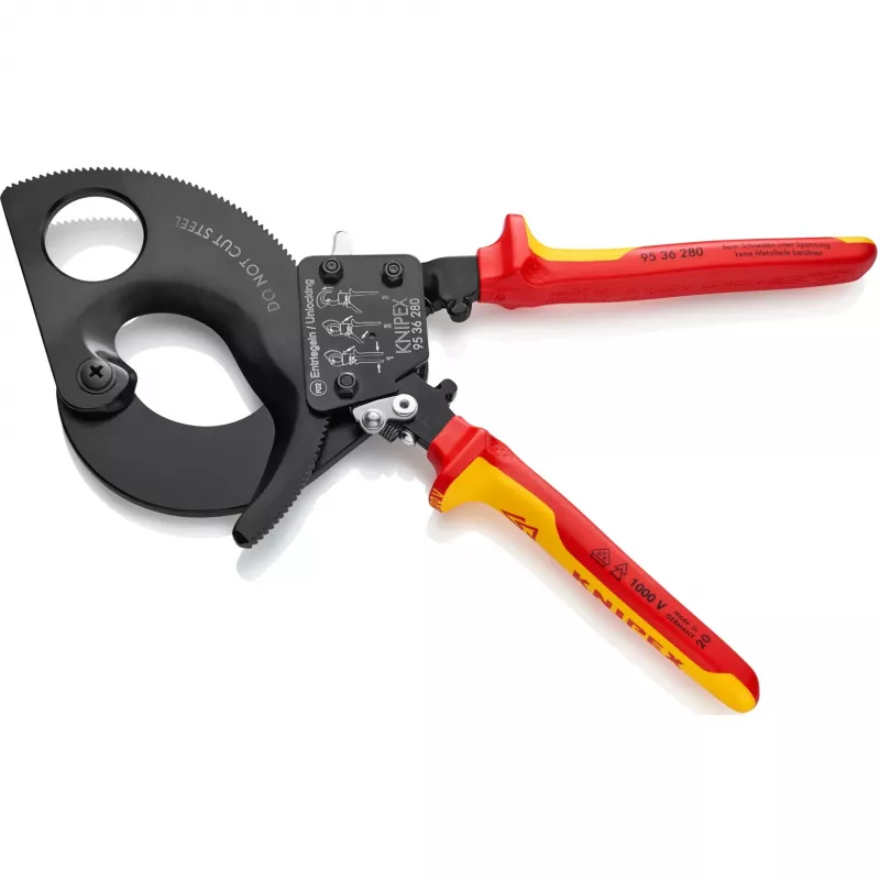 Kabelių pjaustytuvas KNIPEX 95 36 280, varinių ir aliumininių kabelių kirpimo replės, VDE testuotas