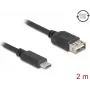 DELOCK USB 2.0 laidas 2 m — USB C į USB A, 0,48 Gbit/s, auksuoti kontaktai, juodas