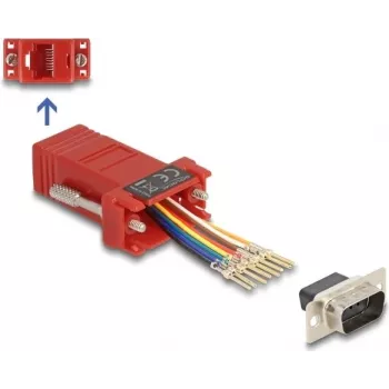 DeLOCK D-Sub 9 kontaktų vyriškas į RJ45 moterišką surinkimo rinkinys raudonas VGA į RJ45