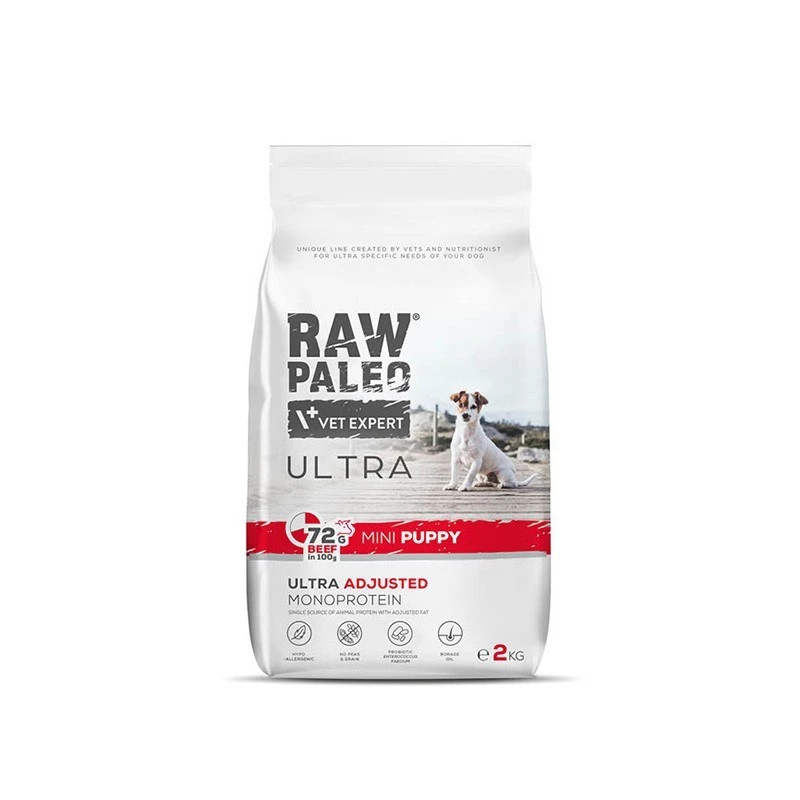 VETEXPERT RAW PALEO Ultra Mini Puppy su jautiena, sausas ėdalas mažų veislių šuniukams, 2 kg