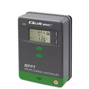 MPPT saulės baterijų įkrovimo valdiklis QOLTEC 10A 12V/24V su LCD ekranu