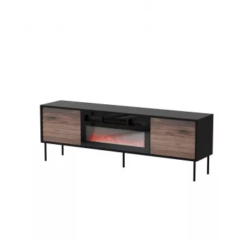TV spintelė Cama CORTINA 180x40x60 cm juoda/riešutas su juodu elektriniu židiniu