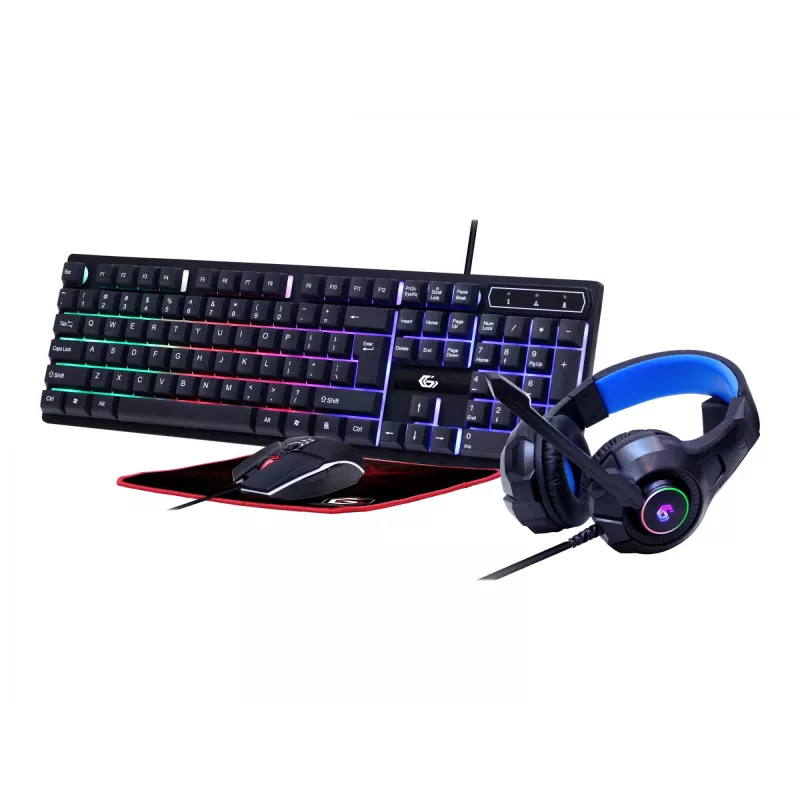 Žaidimų klaviatūra su pele GEMBIRD GGS-UMGL4-02 — pilno dydžio USB QWERTY JAV anglų, juoda, LED foninis apšvietimas
