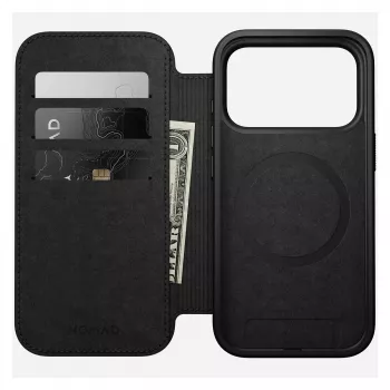 Nomad Modern Leather Folio dėklas su odiniu viršeliu iPhone 17 Pro, 16 cm (6,3 colio), juodas, 4 kortelių kišenės