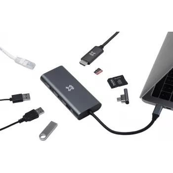 XtremeMac XWH-HUB8-13 USB Type-C sąsajų centras 40000 Mbit/s Pilka