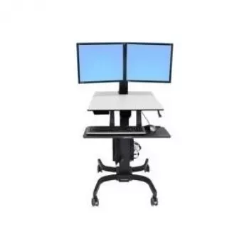 Ergotron WorkFit-C Dvigubo ekrano sėdėjimo-stovėjimo darbo stotelė – vežimėlis 2 monitoriams, klaviatūrai, pelei ir CPU, pilka/juoda, 55,9 cm (22 inch)