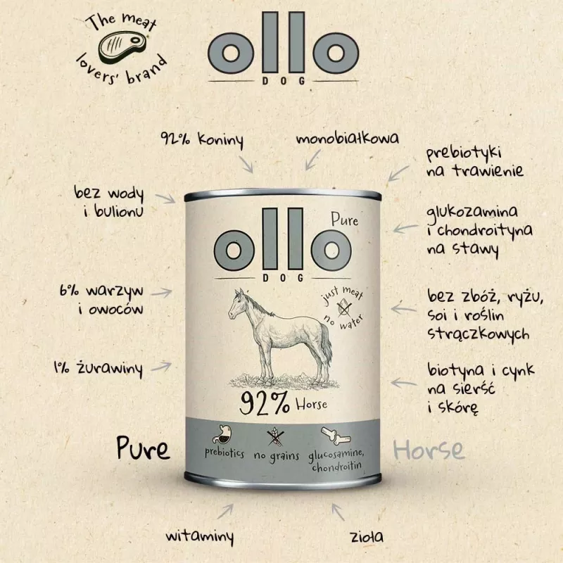 OLLO Pure Horse šlapias ėdalas šunims – 400 g
