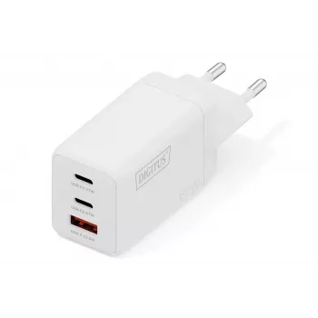 Sieninis įkroviklis DIGITUS DA-10303 67W GaN, 2× USB-C + 1× USB-A, 100–240V, baltas