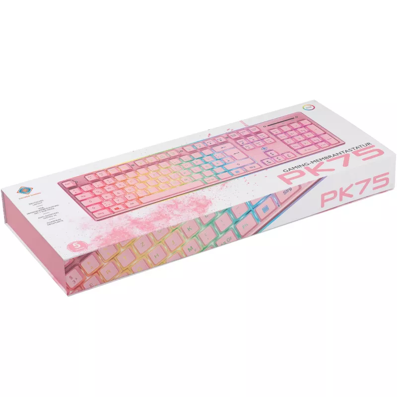 Deltaco GAM-021-RGB-P-DE – pilno dydžio (100%) USB membraninė klaviatūra, QWERTZ išdėstymas, rožinė