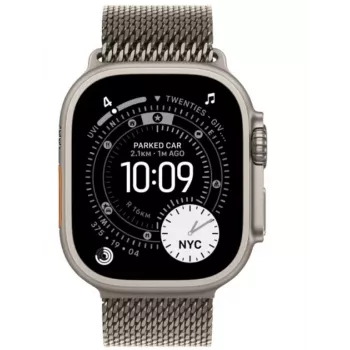 Išmanusis laikrodis Apple Watch Ultra 3 GPS + Cellular 49mm Natūralaus titano korpusas su natūralaus titano „Milanese“ apyranke — 64GB, OLED, 422×514, atsparus vandeniui 100m, didelis