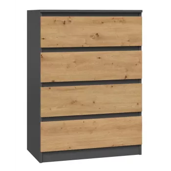 Komoda Top e Shop M4 ANTRACYT/ARTISAN – 4 stalčiai, antracito ir ąžuolo apdaila, 700×400×970 mm, medžio drožlių plokštė