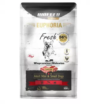 Sausas šunų ėdalas BIOFEED Euphoria Fresh Meat Adult Pork & Beef XS/S 0,5 kg mažoms veislėms