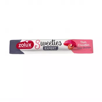 ZOLUX Sweeties Tuna with Shrimps katės skanėstas 14 g – žuvies pastos užkandis tūbelėje, 90% drėgmės