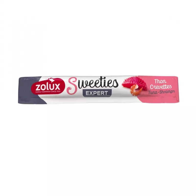 ZOLUX Sweeties Tuna with Shrimps katės skanėstas 14 g – žuvies pastos užkandis tūbelėje, 90% drėgmės