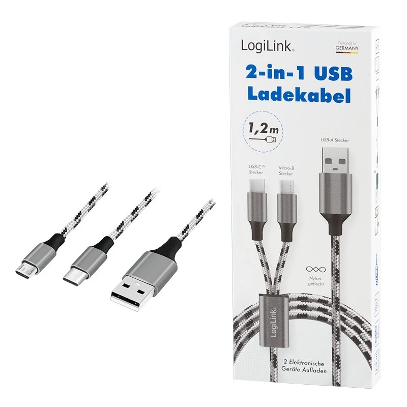 LogiLink CU0202 USB kabelis USB 2.0 1,2 m USB A USB C / Micro-USB A pilka