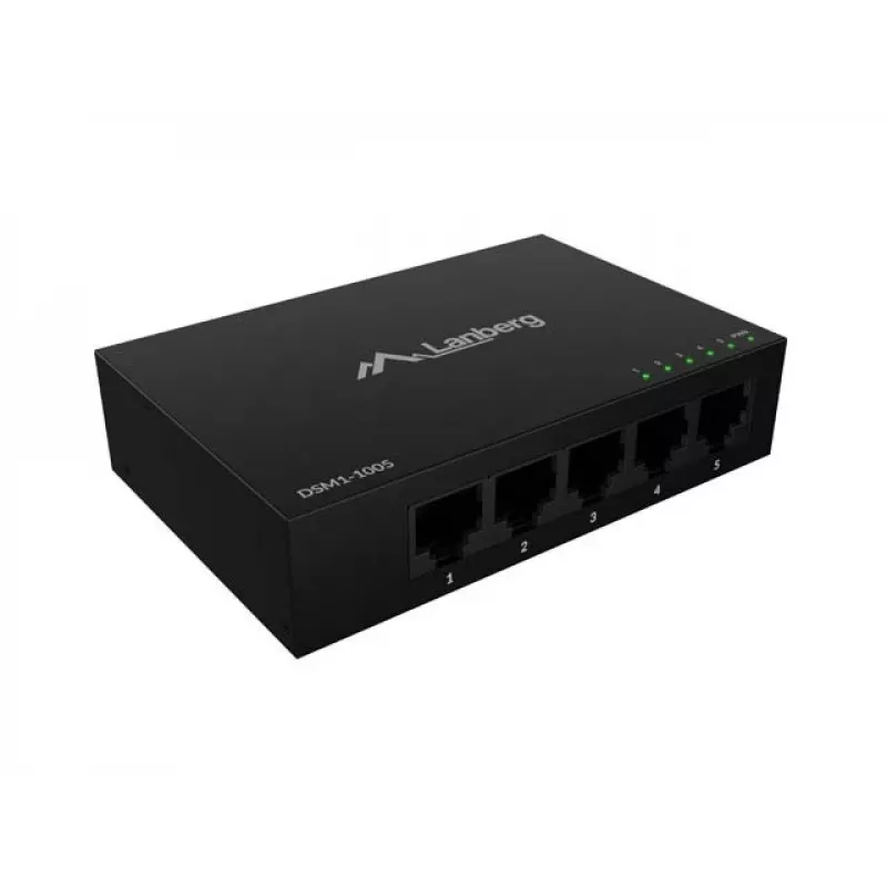 Tinklo jungiklis LANBERG DSM1-1005 5x 1 Gb/s nevaldomas stalinis, metalinis korpusas, 12V