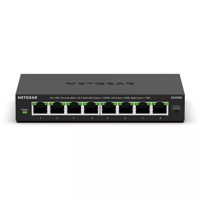 NETGEAR GS308E valdomas L2/L3 gigabitinės eterneto (10/100/1000) jungiklis, juodas