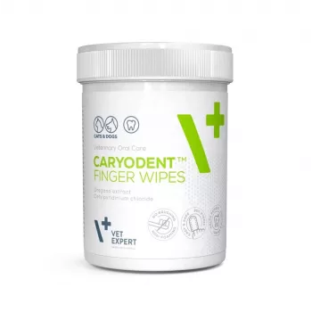 VETEXPERT Caryodent Finger Wipes, dantų valymo servetėlės šunims ir katėms, 50 vnt.