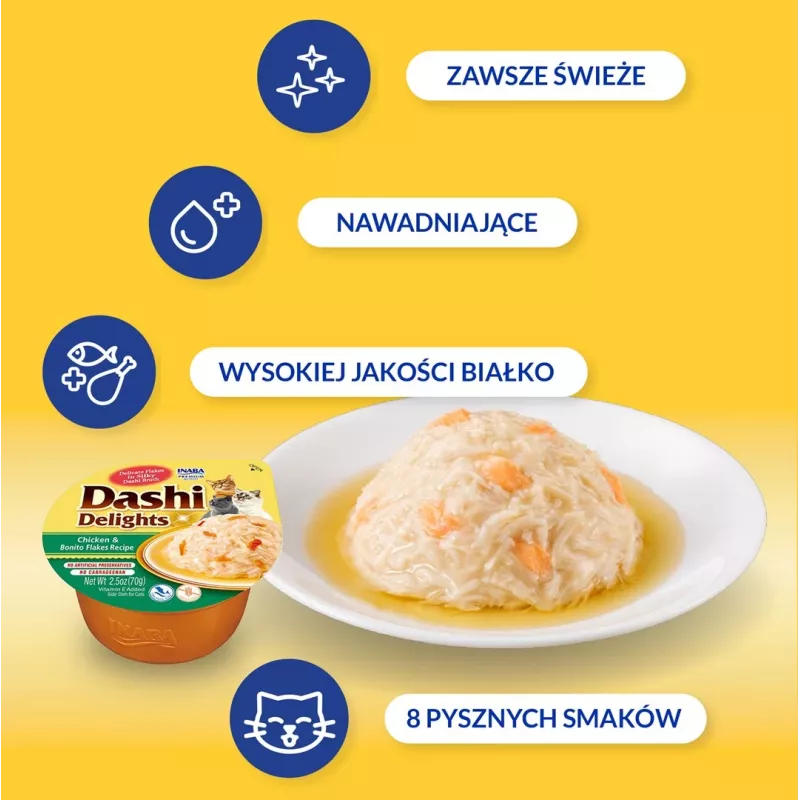 INABA Dashi Delights vištiena su bonito dribsniais sultinyje - skanėstai katėms - 70g