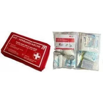 Automobilių pirmosios pagalbos rinkinys IWH KFZ-Verbandtasche Model 023511, turinys pagal DIN 13164, raudonas