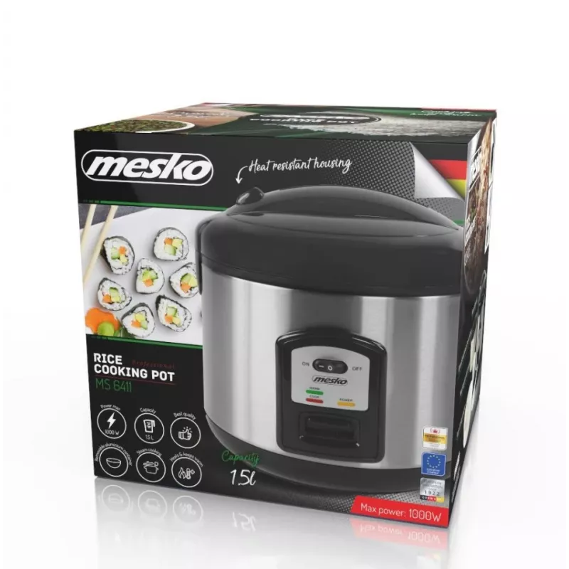 Ryžių virimo aparatas Mesko MS 6411, juodas, nerūdijantis plienas, 1000 W