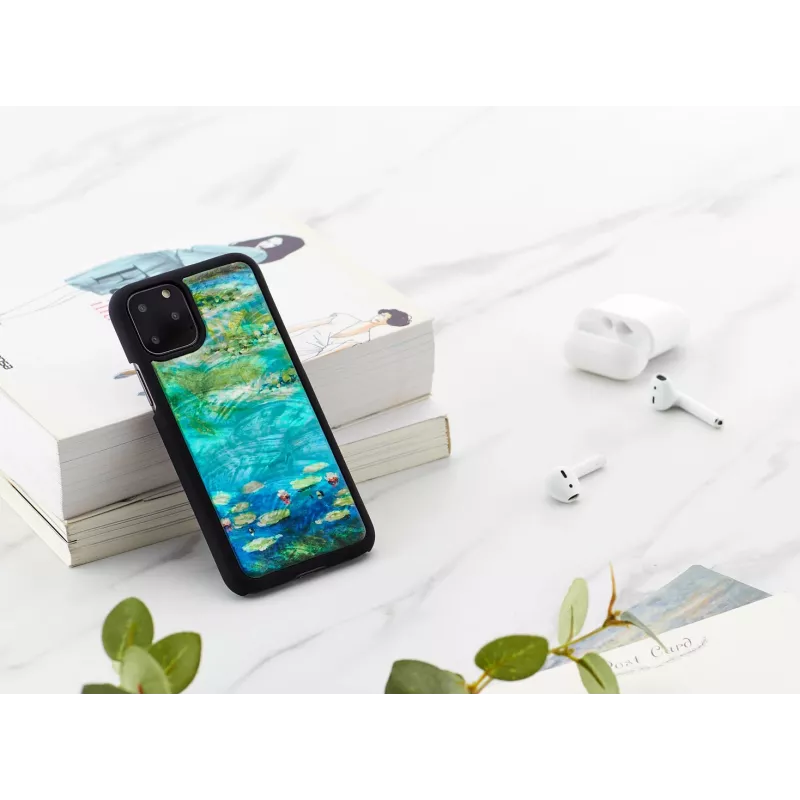 Dėklas telefonui iKins, skirtas iPhone 11 Pro — vandens lelijų raštas, juodas