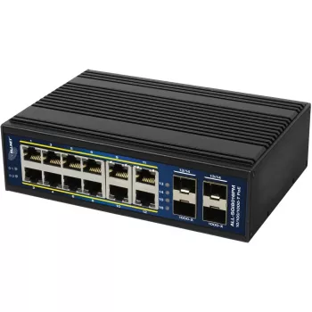Valdomas ALLNET ALL-SGI8016PM L2+/L3 jungiklis su 12 Gigabit Ethernet PoE prievadų