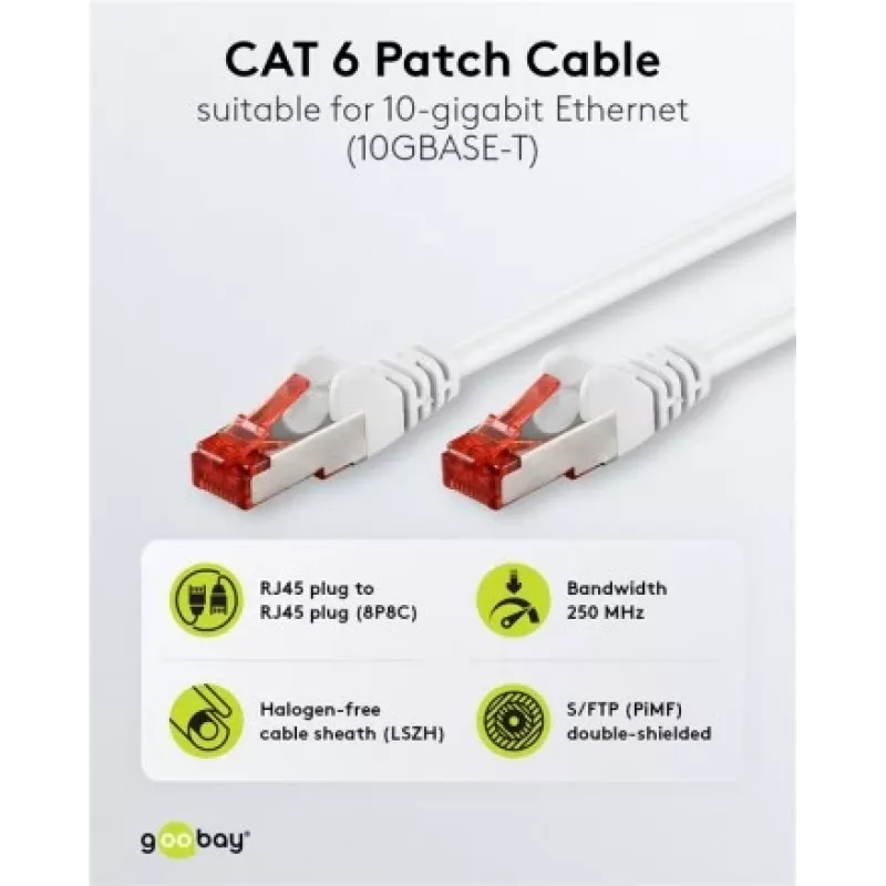 Goobay CAT 6 Patch Laidas S/FTP RJ-45 Cat6 1m Baltas