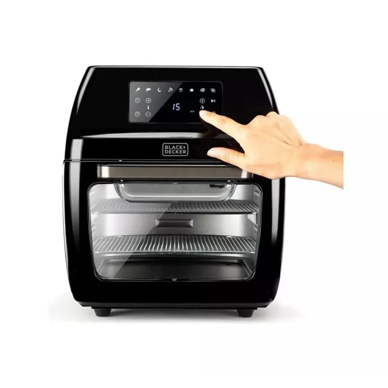 Karšto oro gruzdintuvė Black & Decker BXAFO1200E — 12 L, 1700 W, jutiklinis valdymas, 40–200 °C, rotiseris, kepimas ir gruzdinimas