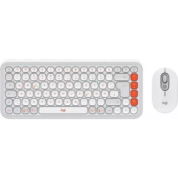 Klaviatūros ir pelės rinkinys Logitech POP Icon Combo — Mini Bluetooth QWERTZ klaviatūra, US International/Vokiečių išdėstymas, Oranžinė/Balta, pelė įtraukta