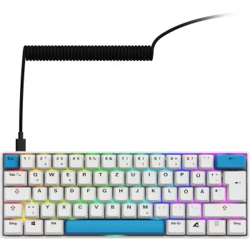 Sharkoon SGK50 S4 klaviatūra, laidas USB, QWERTZ vokiškas, balta, 60% RGB LED