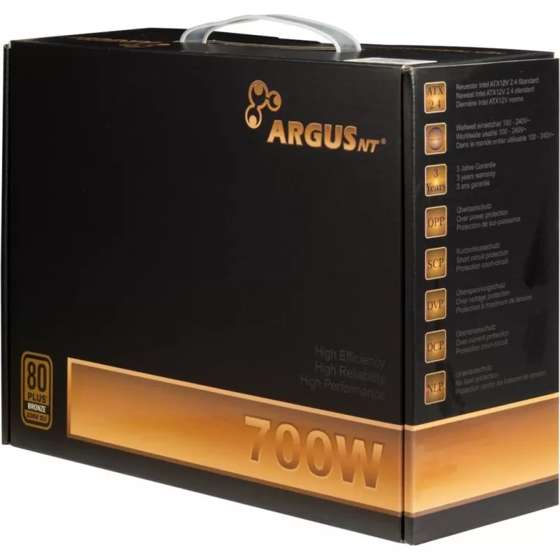 INTER-TECH ArgusNT BPS-700 Maitinimo blokas 120mm ventiliatorius Active PFC 6xSATA 4x PCI-E 6+2 2x 4+4pin 80+ Bronze 230V EU (88882179)