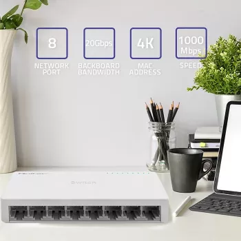 Qoltec tinklo jungiklis 8xRJ45 1000Mbps LAN