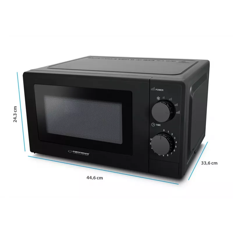 Mikrobangų krosnelė ESPERANZA ESTOFADO – 20 L, 700 W, 5 galingumo lygių, 24,5 cm sukamoji lėkštė, juoda