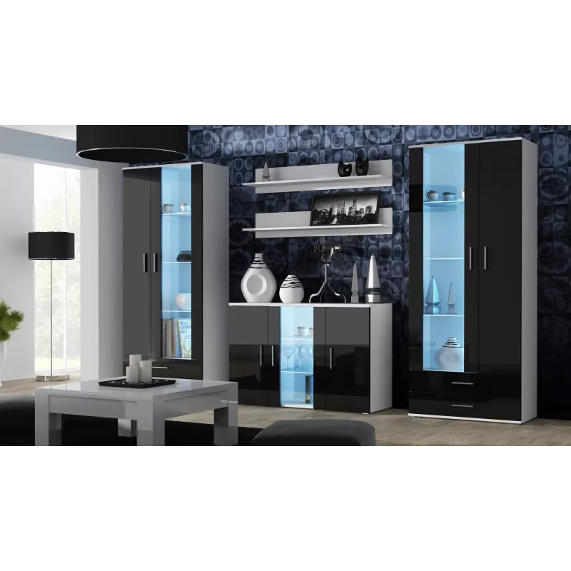 Sideboard Cama Meble SOHO S7 120 cm – 3 durys, 4 lentynos, balta viršus, juodas blizgesys