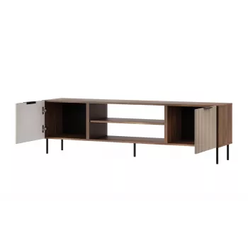 TV spintelė Cama ALMERA 180.5×42×52.5 cm riešutas/kreminė – medžio drožlių plokštės viršus, riešutinės spalvos rėmas