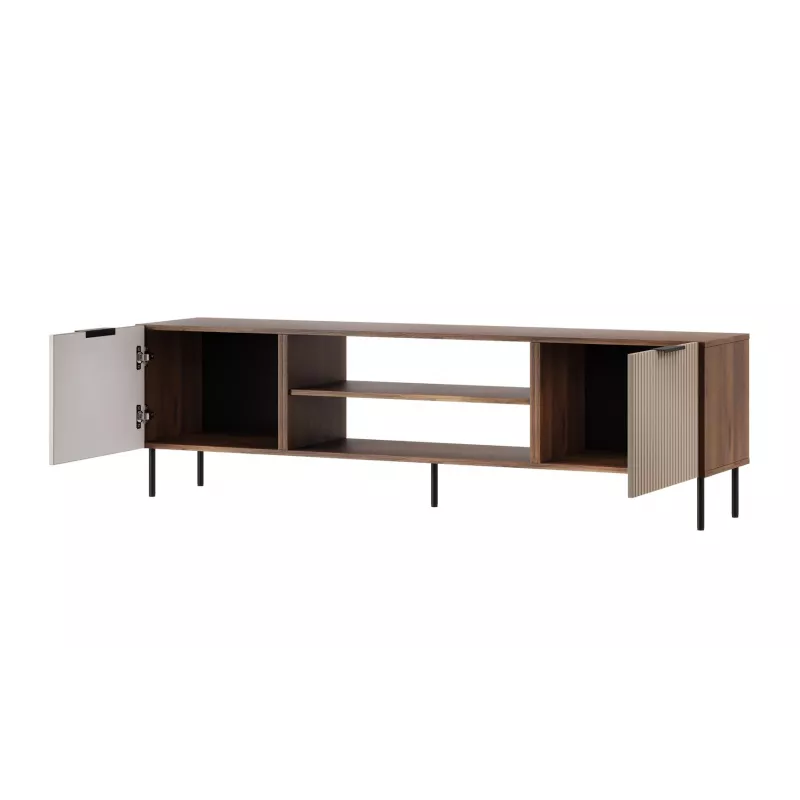 TV spintelė Cama ALMERA 180.5×42×52.5 cm riešutas/kreminė – medžio drožlių plokštės viršus, riešutinės spalvos rėmas