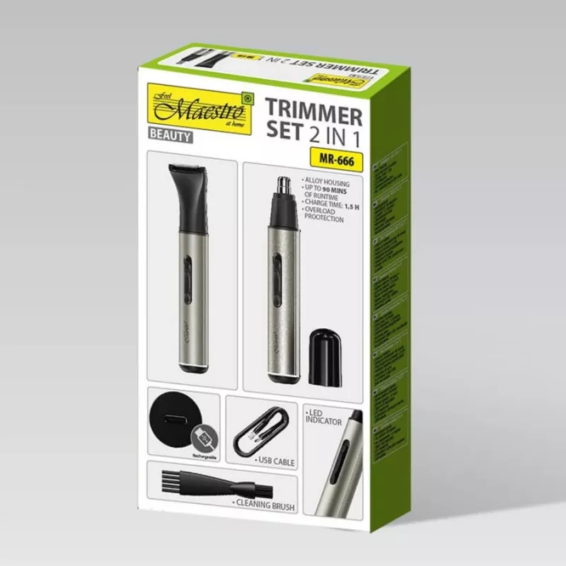 Trimerių rinkinys 2-in-1 Maestro MR-666 USB – įkraunamas dviejų galvučių rinkinys