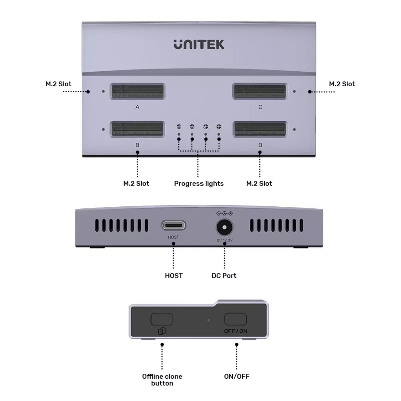 UNITEK USB4 4 lizdų M.2 SSD dėžutė